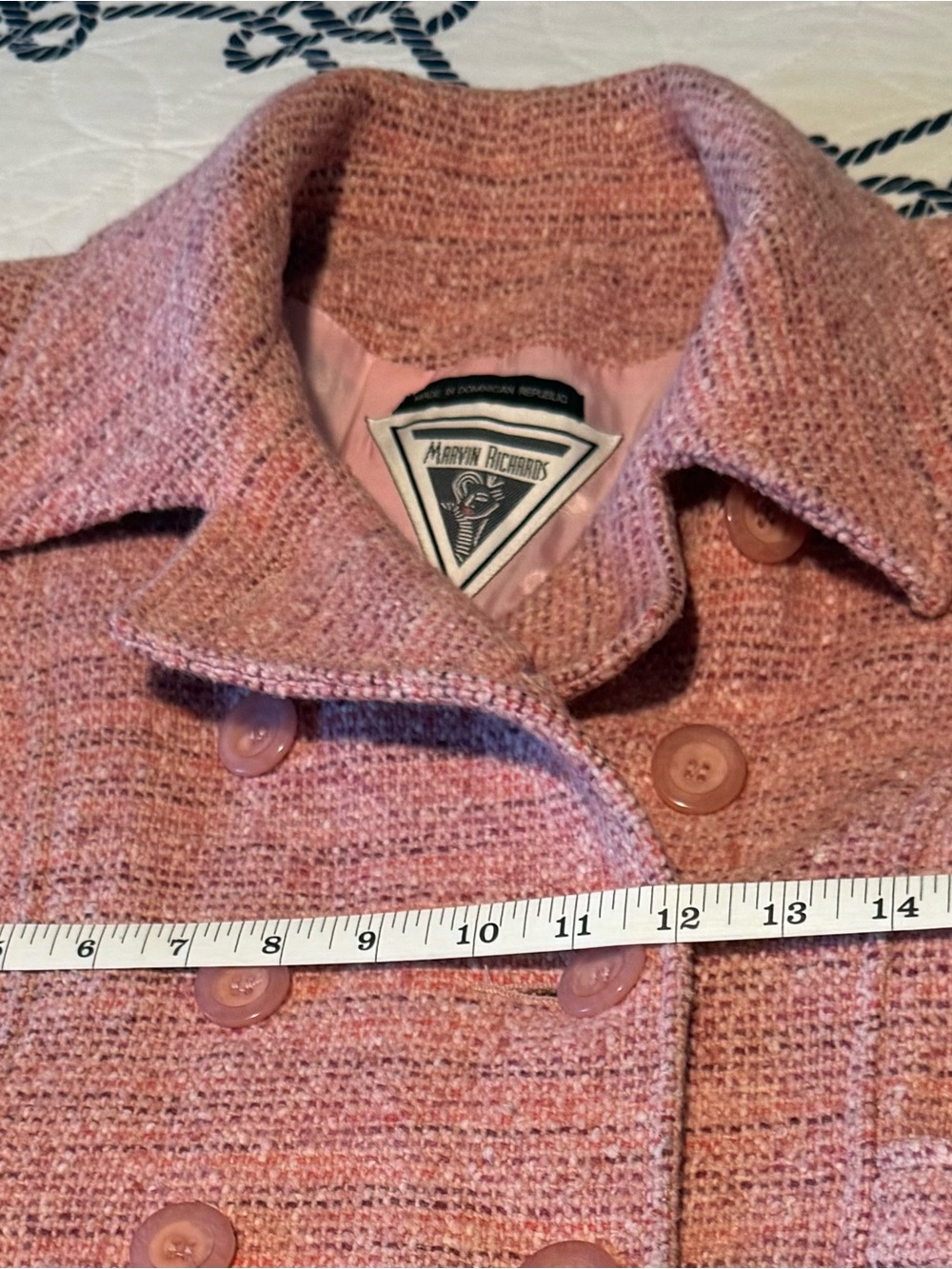 Marvin Richards Rose-Pink Double-Breasted Pea Coat - Picture 4 of 8
